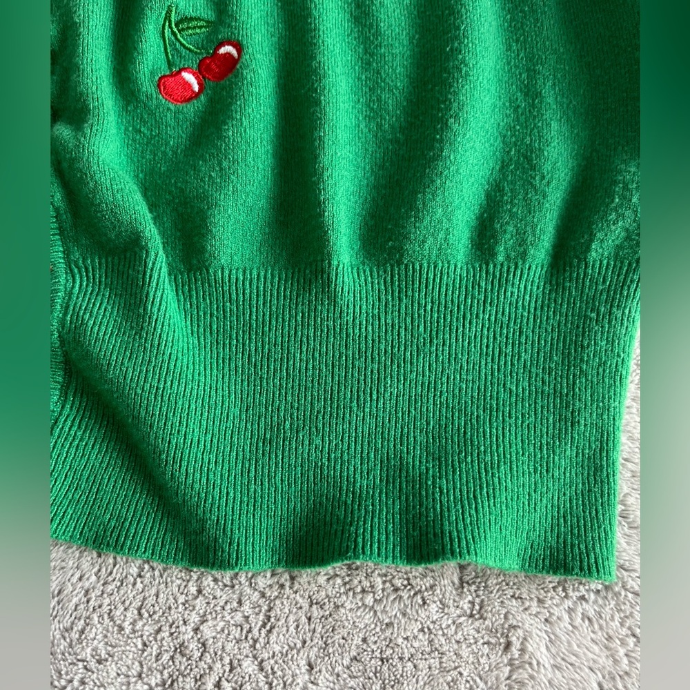 Green Belle Poque Retro Cherry Button Up Cropped Cardigan - Picture 6 of 13
